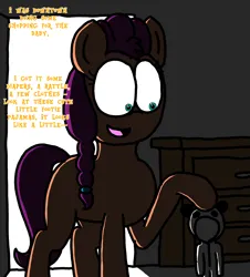 Size: 3023x3351 | Tagged: safe, artist:professorventurer, derpibooru import, sunny starscout, earth pony, pony, series:ask pippamena, g5, braid, braided ponytail, dark, dilated pupils, doorway, female, footie pajamas, image, mare, moments before disaster, png, ponytail, this will end in tears, this will not end well