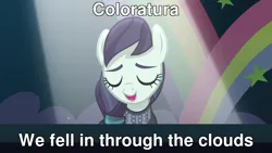 Size: 1280x720 | Tagged: safe, derpibooru import, edit, screencap, coloratura, caption, coldplay, image, image macro, png, solo, song reference, text, the magic inside