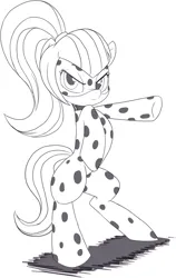 Size: 1530x2414 | Tagged: safe, artist:nauyaco, derpibooru import, sonata dusk, ponified, pony, bipedal, clothes, cosplay, costume, equestria girls ponified, image, miraculous ladybug, monochrome, png, solo