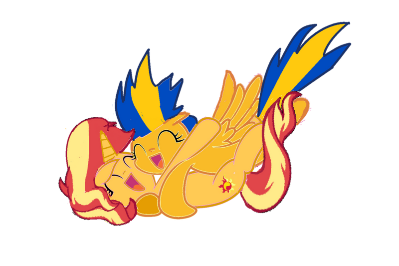 Size: 1095x730 | Tagged: safe, artist:mlpfan3991, derpibooru import, sunset shimmer, oc, oc:flare spark, pegasus, pony, unicorn, smile hd, eyes closed, female, flareset, image, lesbian, open mouth, open smile, png, shipping, simple background, smiling, transparent background