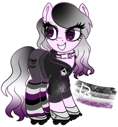 Size: 2218x2388 | Tagged: safe, artist:kb-gamerartist, derpibooru import, oc, oc:roller ace, unofficial characters only, earth pony, pony, asexual, asexual pride flag, clothes, collar, ear piercing, earring, eyeshadow, female, grin, hoodie, hoof shoes, image, jewelry, makeup, mare, multicolored hair, piercing, png, pride, pride flag, roller skates, see-through, simple background, skates, smiling, solo, transparent background, wingding eyes