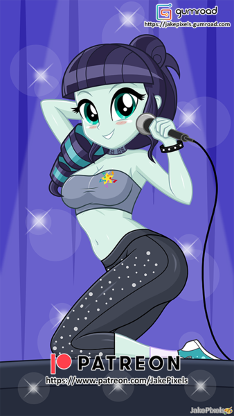 Size: 546x970 | Tagged: suggestive, artist:jakepixels, derpibooru import, coloratura, human, equestria girls, breasts, busty coloratura, female, gumroad, gumroad logo, image, looking at you, microphone, patreon, patreon logo, png, solo, solo female, stupid sexy coloratura