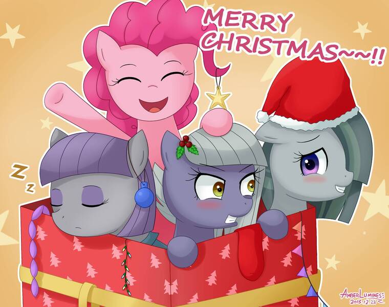 Size: 1900x1500 | Tagged: safe, artist:vanillafox2035, derpibooru import, limestone pie, marble pie, maud pie, pinkie pie, earth pony, pony, blushing, christmas, christmas ornament, cute, decoration, diapinkes, eyes closed, female, floppy ears, gritted teeth, hair over one eye, hat, holiday, holly, image, jpeg, limabetes, marblebetes, maudabetes, merry christmas, onomatopoeia, open mouth, outline, pie sisters, santa hat, siblings, sisters, sleeping, snoring, sound effects, teeth, zzz