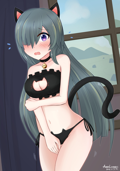 Size: 1400x2000 | Tagged: suggestive, artist:vanillafox2035, derpibooru import, marble pie, human, adorasexy, bandeau, bell, bell collar, belly button, black underwear, blushing, boob window, bra, breasts, busty marble pie, cat ears, cat keyhole bra set, cat lingerie, cat tail, cleavage, clothes, collar, covering, cute, emanata, embarrassed, embarrassed underwear exposure, eye clipping through hair, eyebrows, eyebrows visible through hair, female, frilly underwear, hair over one eye, humanized, image, indoors, jpeg, lingerie, marblebetes, panties, rock farm, sexy, side knot underwear, solo, solo female, stupid sexy marble pie, tail, underwear, window