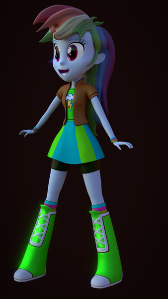 Size: 1080x1920 | Tagged: safe, artist:palmman529, derpibooru import, rainbow dash, equestria girls, 3d, alternate clothes, armband, blender, boots, clothes, image, png, shoes, socks