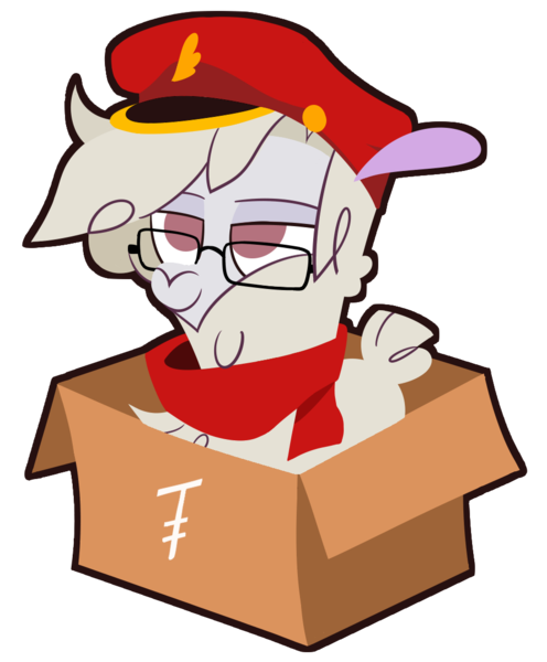 Size: 950x1150 | Tagged: safe, artist:nonameorous, derpibooru import, oc, oc:nonameorous, unofficial characters only, alpaca, them's fightin' herds, box, clothes, community related, glasses, hat, image, looking up, png, scarf, simple background, sitting, smiling, solo, transparent background