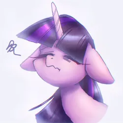 Size: 768x768 | Tagged: safe, artist:xp_r6, derpibooru import, twilight sparkle, pony, bust, eyes closed, floppy ears, image, jpeg, simple background, solo, tired, wavy mouth