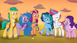 Size: 3072x1727 | Tagged: safe, derpibooru import, screencap, hitch trailblazer, izzy moonbow, pipp petals, sunny starscout, zipp storm, earth pony, pegasus, pony, unicorn, g5, my little pony: tell your tale, spoiler:g5, spoiler:my little pony: tell your tale, spoiler:tyts01e53, as the misty clears, eyes closed, female, grin, image, jpeg, male, mane five (g5), mane stripe sunny, mare, misty brightdawn, open mouth, open smile, royal sisters (g5), siblings, sisters, smiling, stallion