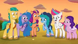 Size: 3072x1727 | Tagged: safe, derpibooru import, screencap, hitch trailblazer, izzy moonbow, pipp petals, sunny starscout, zipp storm, earth pony, pegasus, pony, unicorn, g5, my little pony: tell your tale, spoiler:g5, spoiler:my little pony: tell your tale, spoiler:tyts01e53, as the misty clears, female, grin, image, jpeg, male, mane five (g5), mane stripe sunny, mare, misty brightdawn, open mouth, open smile, royal sisters (g5), siblings, sisters, smiling, stallion