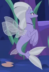 Size: 290x425 | Tagged: safe, derpibooru import, screencap, seapony (g4), surf and/or turf, cropped, dorsal fin, eyelashes, eyeshadow, female, fin, fin wings, fins, fish tail, flowing mane, flowing tail, g4, image, jewelry, lavender breeze, lidded eyes, makeup, necklace, ocean, png, purple eyes, scales, seaquestria, seashell, seaweed, smiling, solo, swimming, tail, tail fin, underwater, water, wings