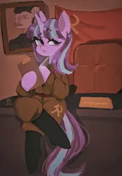 Size: 1080x1554 | Tagged: safe, artist:xiooo37, derpibooru import, starlight glimmer, pony, unicorn, communism, desk, female, image, jpeg, solo, stalin glimmer