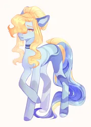 Size: 2604x3612 | Tagged: safe, artist:dreamyrat, derpibooru import, oc, unofficial characters only, earth pony, pony, blonde mane, blue mane, earth pony oc, female, image, looking at you, mare, open mouth, png, raised hoof, simple background, solo, standing, two toned mane, yellow eyes, yellow mane