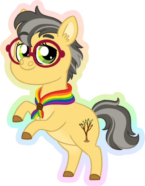 Size: 2194x2808 | Tagged: safe, artist:queenderpyturtle, derpibooru import, oc, earth pony, pony, chibi, female, glasses, image, mare, png, pride flag, simple background, solo, transparent background