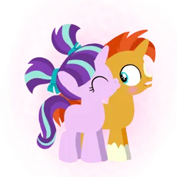 Size: 1800x1800 | Tagged: safe, artist:mlplary6, derpibooru import, starlight glimmer, sunburst, pony, unicorn, blushing, colt, colt sunburst, duo, eyes closed, female, filly, filly starlight glimmer, foal, image, kiss on the cheek, kissing, male, png, shipping, starburst, straight, surprised, vector, younger