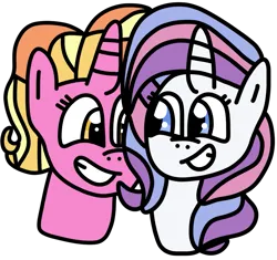 Size: 923x866 | Tagged: safe, artist:jadeharmony, derpibooru import, luster dawn, potion nova, pony, unicorn, bust, duo, female, grin, image, lesbian, looking at each other, looking at someone, lusternova, mare, png, shipping, simple background, smiling, transparent background