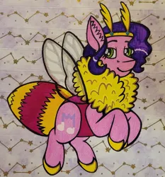Size: 1699x1820 | Tagged: safe, artist:raritylover152, derpibooru import, pipp petals, bee pony, original species, pony, g5, bumblebipp, female, image, jpeg, looking at you, mare, smiling, smiling at you, solo, traditional art