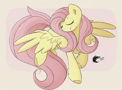 Size: 1900x1400 | Tagged: safe, artist:chaoticcr0w, artist:nathegar, derpibooru import, fluttershy, pegasus, pony, cute, eyes closed, female, image, jpeg, long tail, mare, shyabetes, signature, simple background, smiling, solo, spread wings, tail, wings