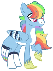 Size: 904x1207 | Tagged: safe, artist:thatfandomtrash666, derpibooru import, oc, unofficial characters only, hybrid, pegasus, pony, adoptable, commission, crossover, crossover ship offspring, image, interspecies offspring, joke oc, offspring, parent:mordecai, parent:rainbow dash, parents:mordedash, patterned wings, png, regular show, simple background, solo, transparent background