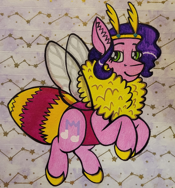 Size: 1699x1820 | Tagged: safe, artist:raritylover152, derpibooru import, pipp petals, bee pony, original species, pony, g5, bumblebipp, female, image, looking at you, mare, png, smiling, smiling at you, solo, species swap, traditional art