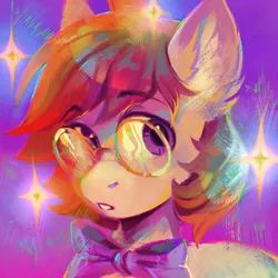 Size: 1500x1500 | Tagged: safe, artist:dearmary, derpibooru import, oc, oc:phutashi, unofficial characters only, earth pony, pony, bowtie, bust, eyebrows, eyebrows visible through hair, glasses, image, looking at something, male, png, round glasses, solo, sparkles, stallion