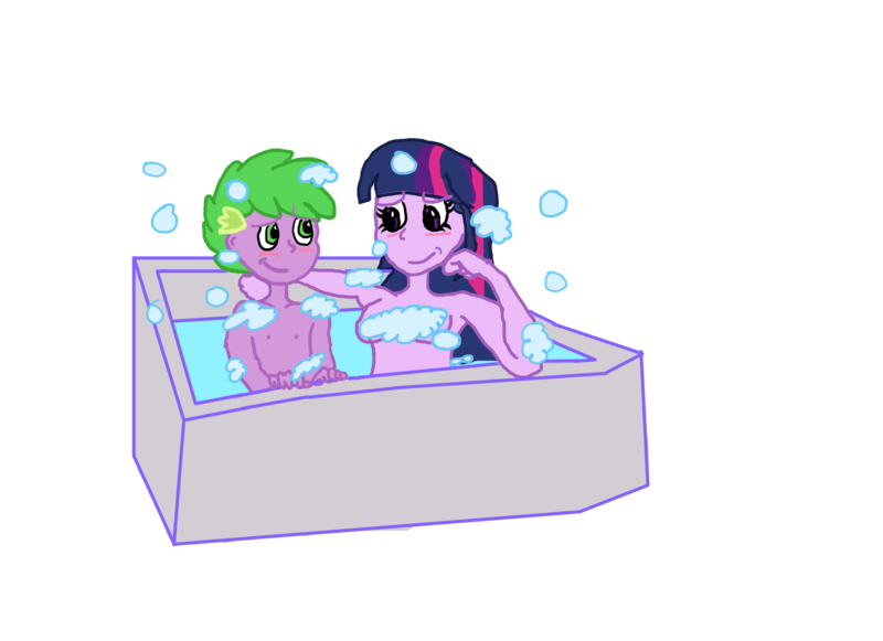 Size: 3504x2544 | Tagged: safe, derpibooru import, spike, twilight sparkle, human, equestria girls, bathing, bathing together, bathtub, big sister, blushing, brother and sister, bubble, censored breasts, cute, daaaaaaaaaaaw, duo, duo male and female, female, hand on shoulder, human spike, humanized, image, looking at each other, looking at someone, male, male nipples, nipples, nudity, png, siblings, smiling, smiling at each other, soap bubble, water