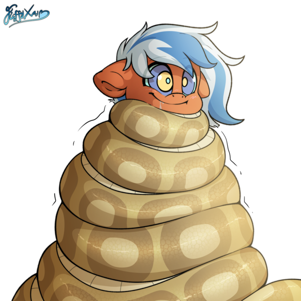 Size: 2500x2500 | Tagged: safe, artist:fluffyxai, derpibooru import, oc, oc:anika, oc:flaming spark, unofficial characters only, snake, coiling, coils, hypnosis, image, png, simple background, tail, tail wrap, transparent background, wrapped up
