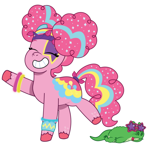 Size: 1200x1200 | Tagged: safe, artist:prixy05, derpibooru import, gummy, pinkie pie, alligator, earth pony, pony, g5, my little pony: tell your tale, bridlewoodstock, g4, g4 to g5, generation leap, image, png, simple background, solo, transparent background, vector