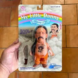 Size: 1080x1080 | Tagged: safe, derpibooru import, human, barely pony related, blood, blursed image, car, comb, cursed image, customized toy, danny trejo, facial hair, hand, image, irl, jpeg, machete, moustache, my little danny, parody, photo, solo, tattoo, toy, wat, you had one job