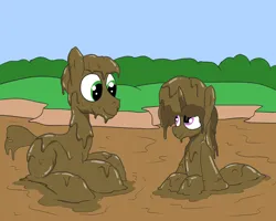 Size: 2000x1600 | Tagged: safe, artist:amateur-draw, derpibooru import, oc, oc:belle boue, oc:oak wood, unofficial characters only, earth pony, pony, unicorn, covered in mud, image, male, mud, mud bath, mud play, mud pony, muddy, png, stallion, wet and messy