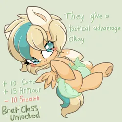 Size: 1200x1200 | Tagged: safe, artist:faelullaby, derpibooru import, oc, oc:sun light, unofficial characters only, pegasus, pony, blushing, brat, dialogue, diaper, embarrassed, female, filly, foal, green background, image, lying down, non-baby in diaper, on back, pegasus oc, png, pouting, simple background, solo, text, wings