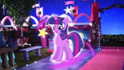 Size: 627x354 | Tagged: safe, derpibooru import, twilight sparkle, unicorn, crystal princess celebration, excited, happy, i love when you comb my hair, image, jpeg, let's fly to the castle, magic, my wings are so pretty, real life background, stars, transformation, unicorn twilight