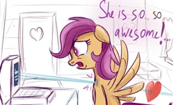 Size: 1150x700 | Tagged: safe, artist:redheadfly, derpibooru import, scootaloo, pony, computer, crying, image, jpeg, older, solo, tumblr:ask-adultscootaloo