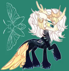 Size: 3408x3504 | Tagged: safe, artist:justsadluna, derpibooru import, oc, unofficial characters only, changedling, changeling, hybrid, pony, changedling oc, changeling oc, eyelashes, female, green background, image, mare, png, raised hoof, simple background, solo, unshorn fetlocks