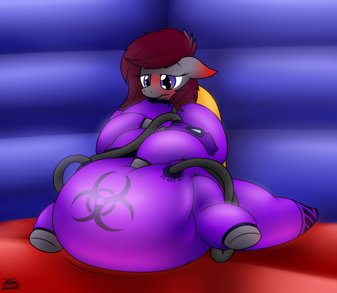 Size: 2300x2000 | Tagged: questionable, artist:the-furry-railfan, derpibooru import, oc, oc:vesper moon, unofficial characters only, bat pony, air tank, belly, big belly, blushing, butt, ear blush, gas mask, high res, hose, huge belly, huge butt, image, inflatable, inflatable diaper, inflatable suit, inflated tail, inflation, large butt, mask, plot, png, squishy, tail