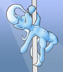 Size: 843x974 | Tagged: safe, artist:xppp1n, derpibooru import, trixie, pony, unicorn, eyes closed, female, image, mare, png, pole dancing, simple background, solo, spotlight, stripper pole