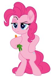 Size: 1400x2100 | Tagged: safe, artist:spookitty, derpibooru import, pinkie pie, earth pony, pony, animated, bugs bunny, carrot, chewing, eating, female, food, gif, image, pony tale adventures, simple background, smug, solo, standing, white background