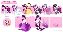 Size: 6000x3057 | Tagged: safe, artist:madelinne, derpibooru import, oc, oc:curiosity cosmos, unofficial characters only, lamia, mermaid, merpony, original species, unicorn, bow, clothes, cow suit, dress, gun, hat, horn, image, lamiafied, magic, magic aura, maid, mermaidized, png, solo, species swap, unicorn oc, weapon, wedding dress