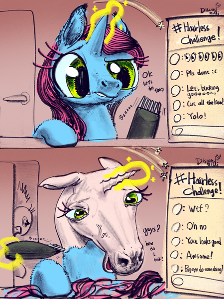 Size: 3000x4000 | Tagged: safe, artist:ja0822ck, derpibooru import, oc, unofficial characters only, pony, unicorn, 2 panel comic, comic, image, png, shaver, streaming