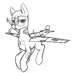 Size: 622x631 | Tagged: safe, artist:anearbyanimal, oc, unofficial characters only, original species, plane pony, pony, female, image, lidded eyes, looking at you, mare, monochrome, p-51 mustang, plane, png, solo