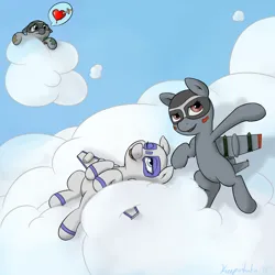 Size: 2500x2500 | Tagged: safe, artist:keeponhatin, oc, oc:air liner, oc:blitz, oc:skybreaker, unofficial characters only, original species, plane pony, pony, a-10 thunderbolt ii, boeing 737, cloud, female, heart, heartbreak, image, mare, mig-25, on a cloud, one eye closed, plane, png, sharp teeth, sword, teeth, weapon
