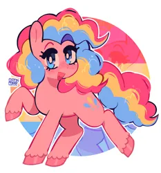 Size: 1942x2084 | Tagged: safe, artist:d0kukiui, derpibooru import, pinkie pie, earth pony, pony, female, image, mare, mouthpiece, open mouth, pansexual, pansexual pride flag, png, pride, pride flag, pride month, raised hoof, raised leg, simple background, solo, unshorn fetlocks, white background