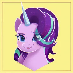 Size: 1280x1280 | Tagged: safe, artist:puyohh, derpibooru import, starlight glimmer, pony, unicorn, g5, bust, eye clipping through hair, eyebrows, eyebrows visible through hair, g4, g4 to g5, generation leap, image, jpeg, open mouth, open smile, portrait, smiling, solo