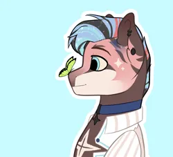 Size: 2020x1835 | Tagged: safe, artist:soup_ch, derpibooru import, oc, oc:estrella, butterfly, hybrid, insect, pony, zony, bust, butterfly on nose, clothes, image, insect on nose, male, png, portrait, solo, stallion
