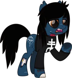 Size: 1056x1132 | Tagged: safe, artist:lightningbolt, derpibooru import, oc, ponified, ponified:oliver sykes, earth pony, pony, undead, zombie, zombie pony, .svg available, bloodshot eyes, bone, bring me the horizon, clothes, colored pupils, derpibooru exclusive, drop dead clothing, fangs, image, lidded eyes, lip piercing, long sleeves, male, movie accurate, open mouth, piercing, png, raised hoof, scar, shirt, solo, stallion, stitches, tattoo, underhoof, vector