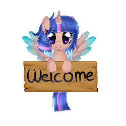 Size: 300x300 | Tagged: safe, artist:angellightyt, derpibooru import, oc, unofficial characters only, alicorn, pony, alicorn oc, animated, commission, female, gif, horn, image, mare, sign, simple background, smiling, solo, spread wings, transparent background, wings