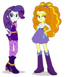 Size: 3000x3562 | Tagged: safe, artist:bubblestormx, derpibooru import, adagio dazzle, rarity, equestria girls, belt, boots, bracelet, clothes, clothes swap, duo, female, fingerless gloves, gem, gloves, hairband, high heel boots, image, jewelry, legs, png, shirt, shoes, shorts, simple background, siren gem, skirt, socks, stockings, thigh highs, transparent background