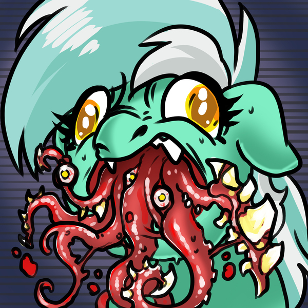 Size: 2700x2700 | Tagged: semi-grimdark, artist:opalacorn, derpibooru import, lyra heartstrings, pony, unicorn, body horror, bust, female, i can't believe it's not witchtaunter, image, jpeg, las plagas, mare, open mouth, parasite, resident evil 4, solo, style emulation, tentacles