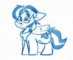 Size: 917x757 | Tagged: safe, artist:zutcha, derpibooru import, oc, unofficial characters only, alicorn, pony, :t, alicorn oc, frown, glasses, horn, image, jpeg, male, male alicorn, monochrome, simple background, sketch, solo, stallion, white background, wings