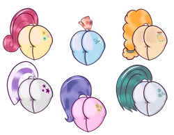 Size: 6160x4785 | Tagged: safe, artist:realgero, derpibooru import, cloudy quartz, cookie crumbles, pear butter, posey shy, twilight velvet, windy whistles, earth pony, pegasus, pony, unicorn, butt, butt only, cookie butt, female, females only, heart butt, image, mare, milf, milf six, mom six, pear butt, plot, png, posey butt, quartzbutt, simple background, transparent background, twibutt velvet, windyass