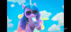 Size: 2400x1080 | Tagged: safe, derpibooru import, screencap, izzy moonbow, pony, unicorn, g5, my little pony: make your mark, spoiler:g5, spoiler:myms04e03, blowing whistle, coach izzy moonbow, female, image, izzy's coaching whistle, jpeg, mare, referee izzy moonbow, solo, sunglasses, the jinxie games, whistle